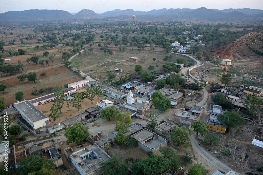 Fototapeta premium Rajasthan from a bird's eye view during a hot air balloon flight, India