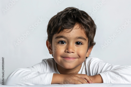 Latino Hispanic Cute Little Boy Isolated on a white Background Adorable Child Smiling Happy Playful Stylish Innocent Youthful Ethnic Cultural Portrait Studio Photography Bright Cheerful Fashionable