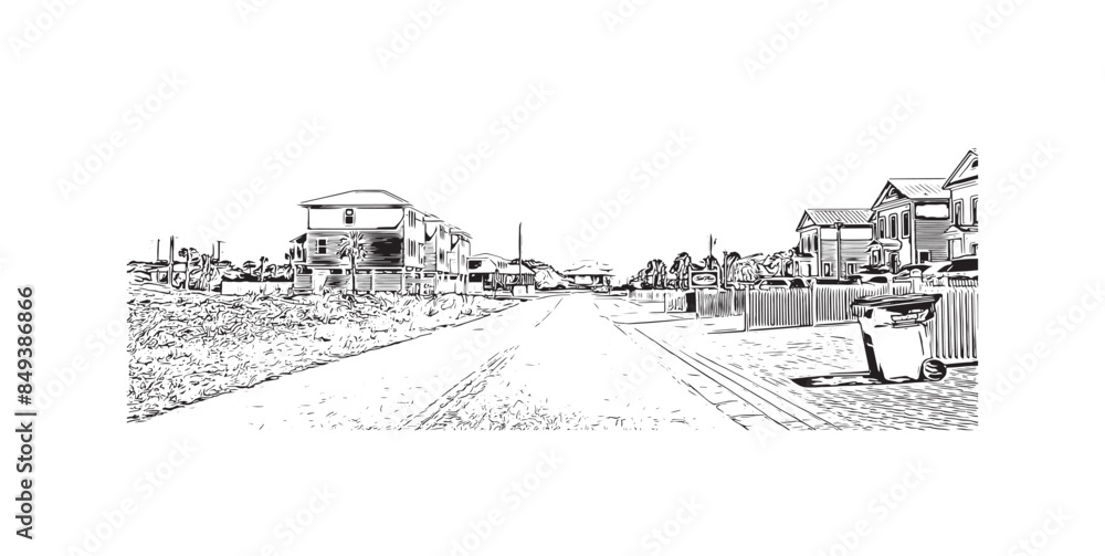 Print Building view with landmark of St. George Island is the island in Florida. Hand drawn sketch illustration in vector. Print Building view with landmark of St. George Island is the island in Florida. Hand drawn sketch illustration in vector.