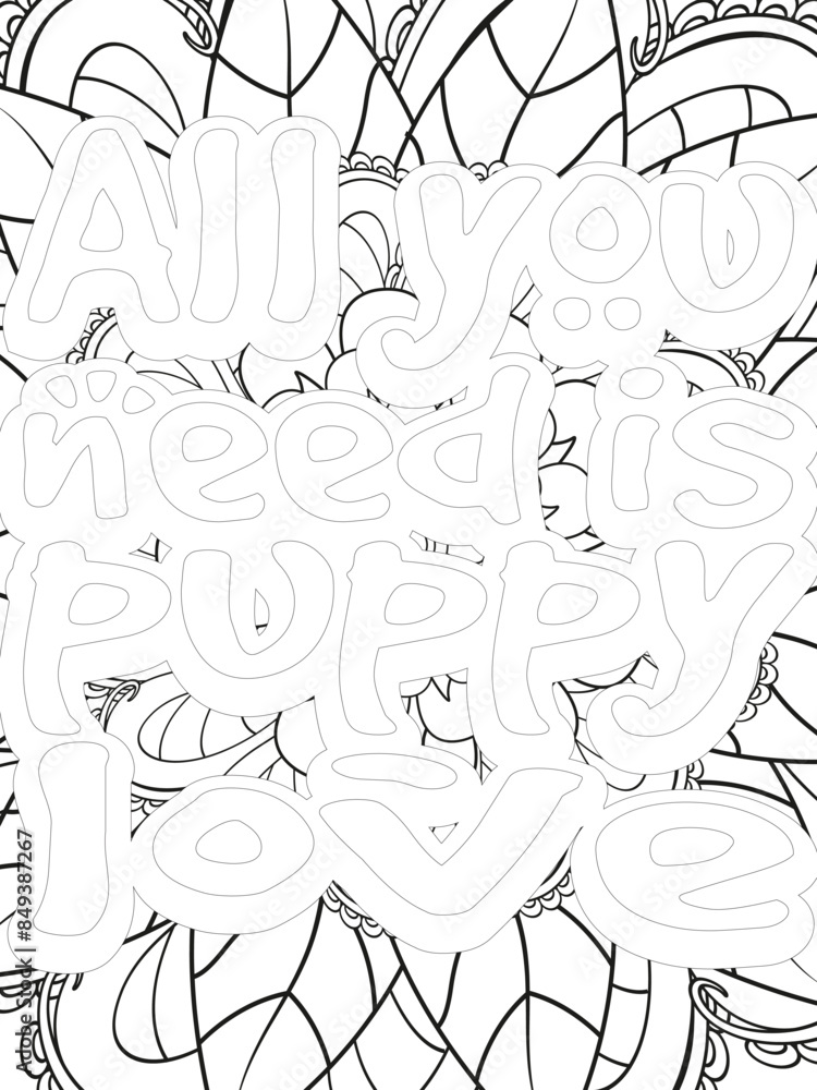 Dog Quotes Flower Coloring Page Beautiful black and white illustration for adult coloring book Dog Quotes Flower Coloring Page Beautiful black and white illustration for adult coloring book