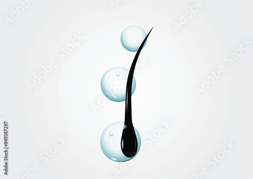 3d rendering of hair nutrition Macro surface of water with bubbles, liquid cosmetic product with oil drops on blue background with copy space