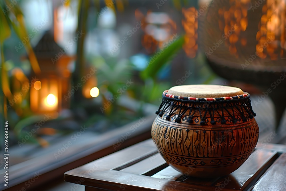 In the calm interior, the tabla is an Indian musical instrument, Generative AI. In the calm interior, the tabla is an Indian musical instrument, Generative AI.