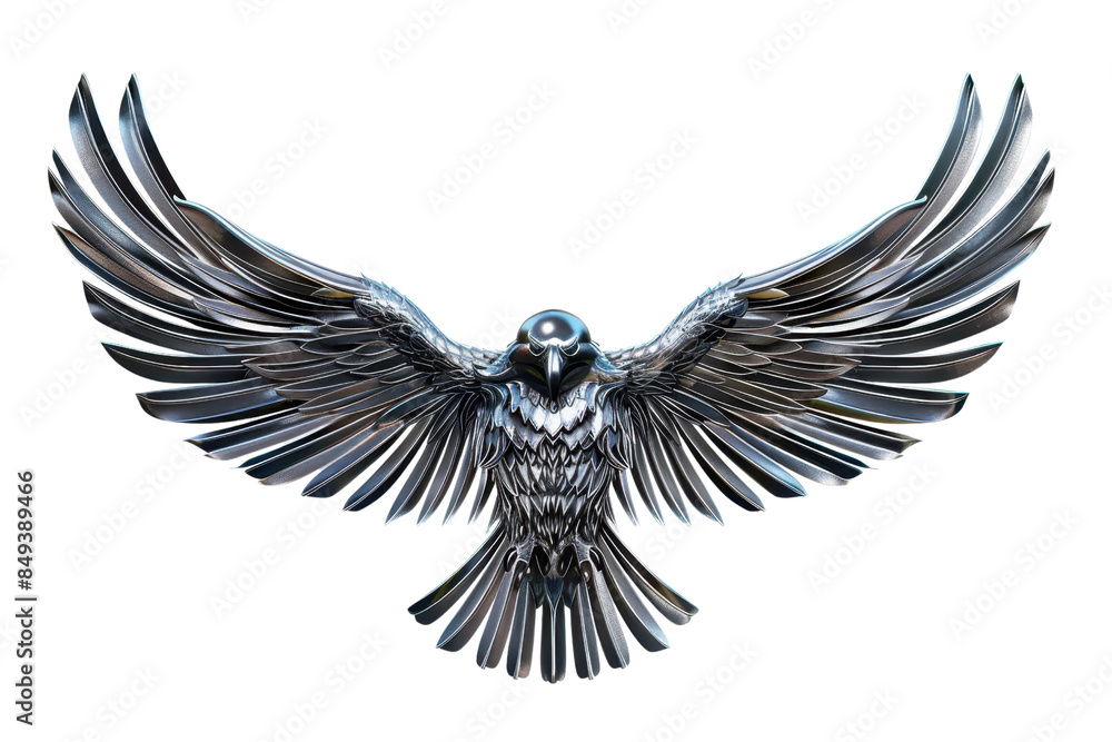 Obraz premium High-resolution metallic raven illustration with outstretched wings, symbolizing strength and freedom, perfect for artistic design projects.