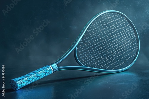 A tennis racket lying flat on a wooden table, ready for use