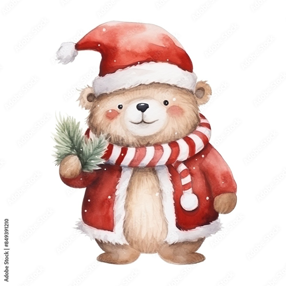 A cute smile coala bear with a Santa hat, watercolor illustration, white background. A cute smile coala bear with a Santa hat, watercolor illustration, white background.