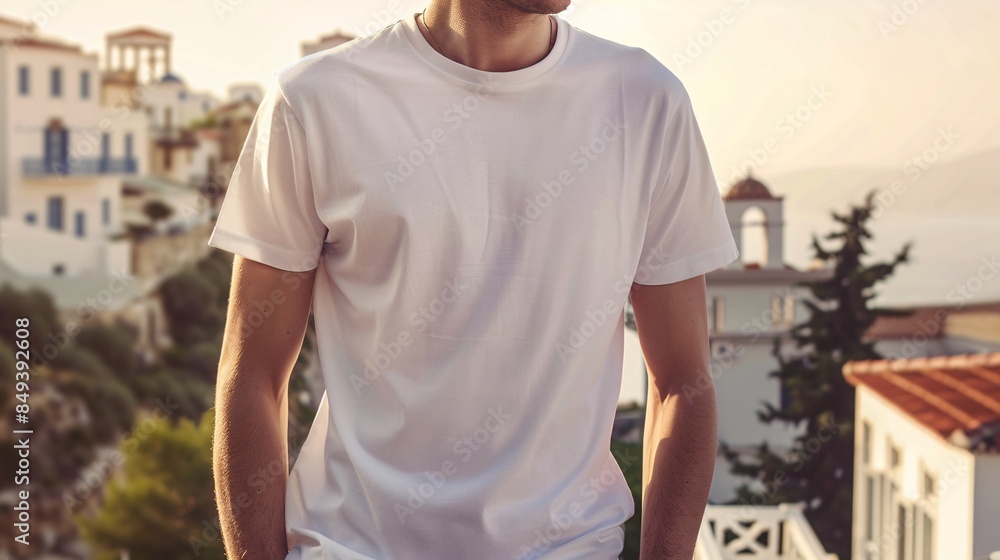 Young Model Shirt Mockup, man wearing white t-shirt in front of Greek architecture, Mediterranean Southern Europe, Shirt Mockup Template on hipster adult for design print, Male guy wearing casual t-sh Young Model Shirt Mockup, man wearing white t-shirt in front of Greek architecture, Mediterranean Southern Europe, Shirt Mockup Template on hipster adult for design print, Male guy wearing casual t-sh