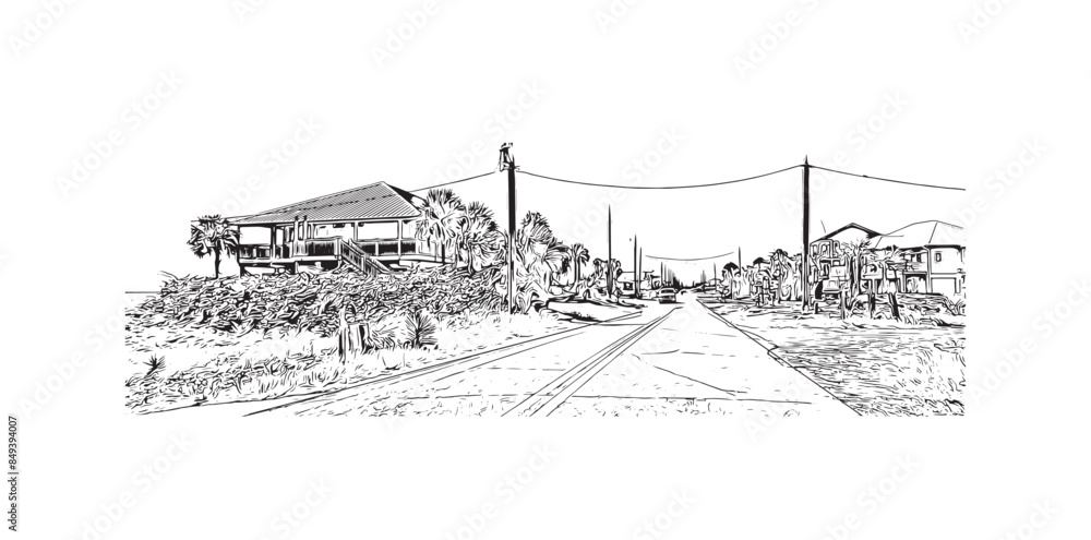 Print Building view with landmark of St. George Island is the island in Florida. Hand drawn sketch illustration in vector. Print Building view with landmark of St. George Island is the island in Florida. Hand drawn sketch illustration in vector.