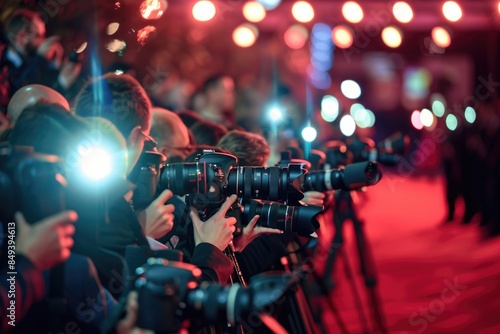 People with cameras on the red carpet, a scene from a movie premiere or awards show