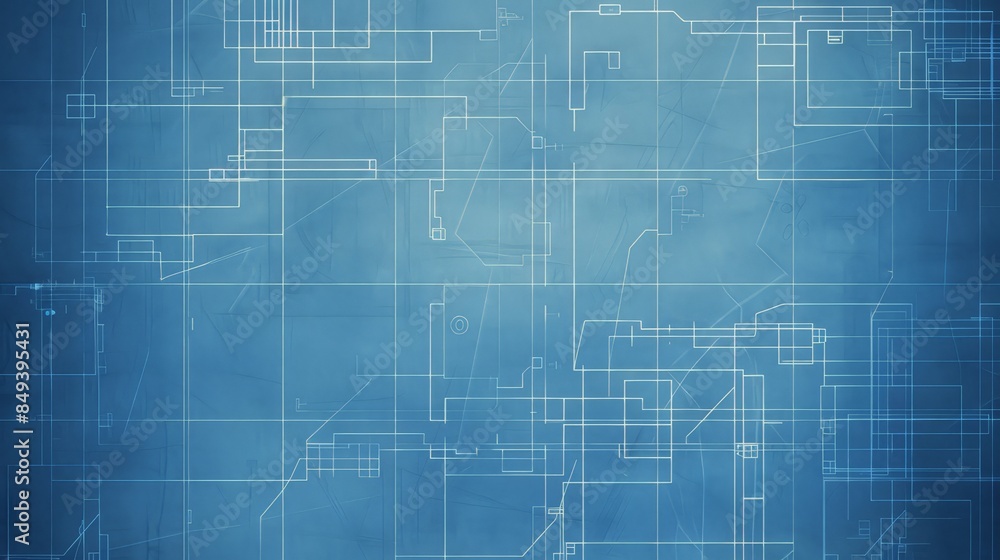 Design a blue background with faint grid lines, resembling a blueprint.