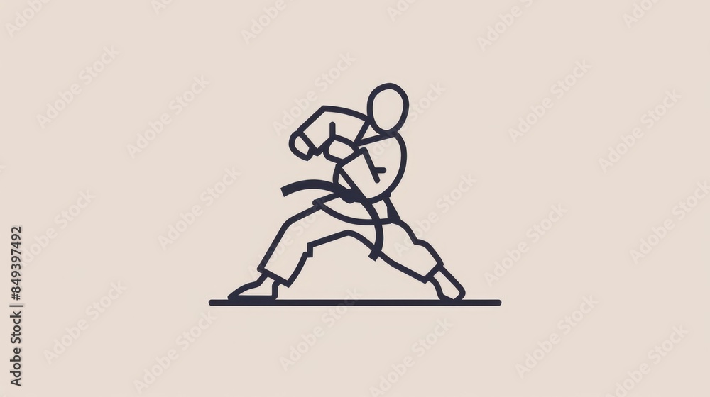 Fototapeta premium A person in a traditional karate stance on a plain white background, ready for action