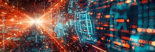 Wallpaper Mural Abstract depiction of cybersecurity elements, including digital locks, shields, and network nodes, protected by AI algorithms, rendered in a futuristic and sophisticated design. Generative AI Torontodigital.ca