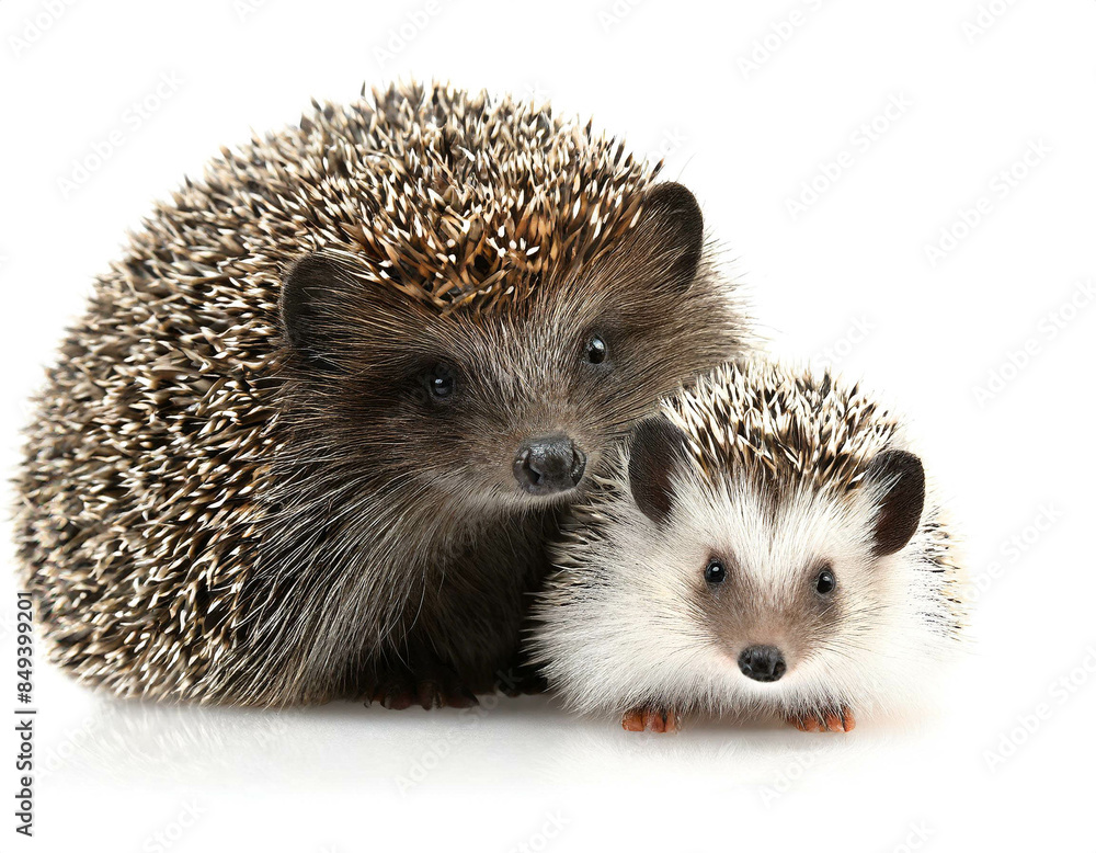 Obraz premium Igel mit baby isoliert auf weißen Hintergrund, Freisteller 