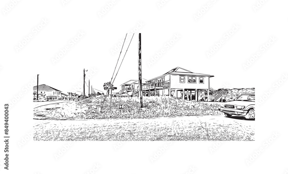 Fototapeta premium Print Building view with landmark of St. George Island is the island in Florida. Hand drawn sketch illustration in vector.