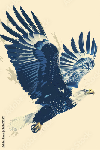 Minimalistic modern art poster , eagle themed, heavenly blue and white photo