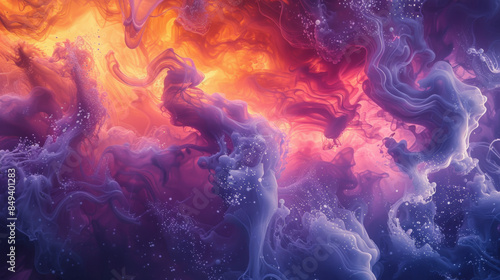 Colorful liquids flowing and interacting in mesmerizing ways, forming intricate patterns. Abstract background