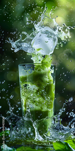 Latte gelado de matcha com espuma de leite