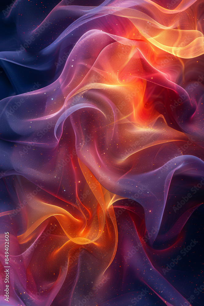 Fototapeta premium A dynamic abstract design with gradients that blend forms of freedom, peace and a highway from in the middle bottom. Vivid colors.
