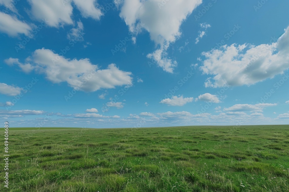 A green field of grass stretching out towards a bright blue sky A green field of grass stretching out towards a bright blue sky