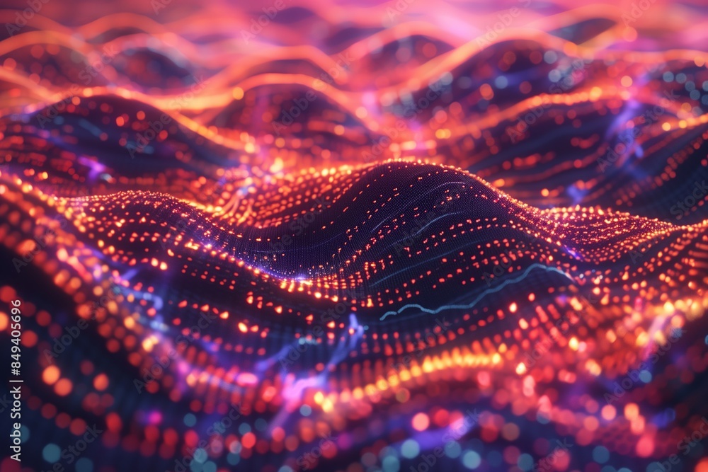 A colorful, abstract image of a wave with a purple and orange hue A colorful, abstract image of a wave with a purple and orange hue