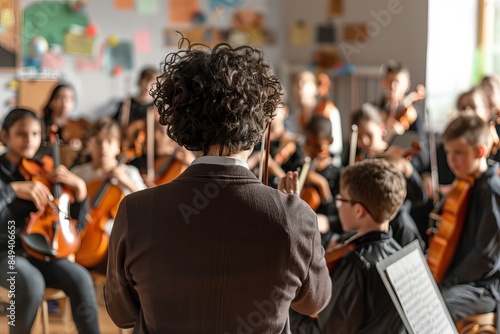 A conductor is leading a youth orchestra in a performance; the image can serve as a motivational wallpaper and an abstract representation of leadership