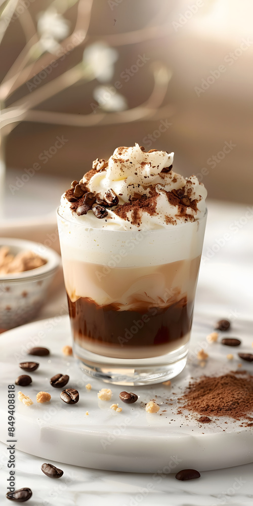 Café gelado com leite em um copo sobre uma mesa de mármore Café gelado com leite em um copo sobre uma mesa de mármore