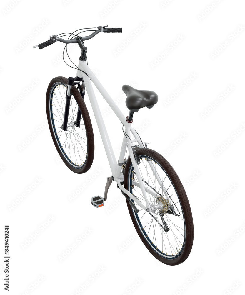 White bicycle, side top view. Black leather saddle and handles. Png clipart isolated on transparent background White bicycle, side top view. Black leather saddle and handles. Png clipart isolated on transparent background