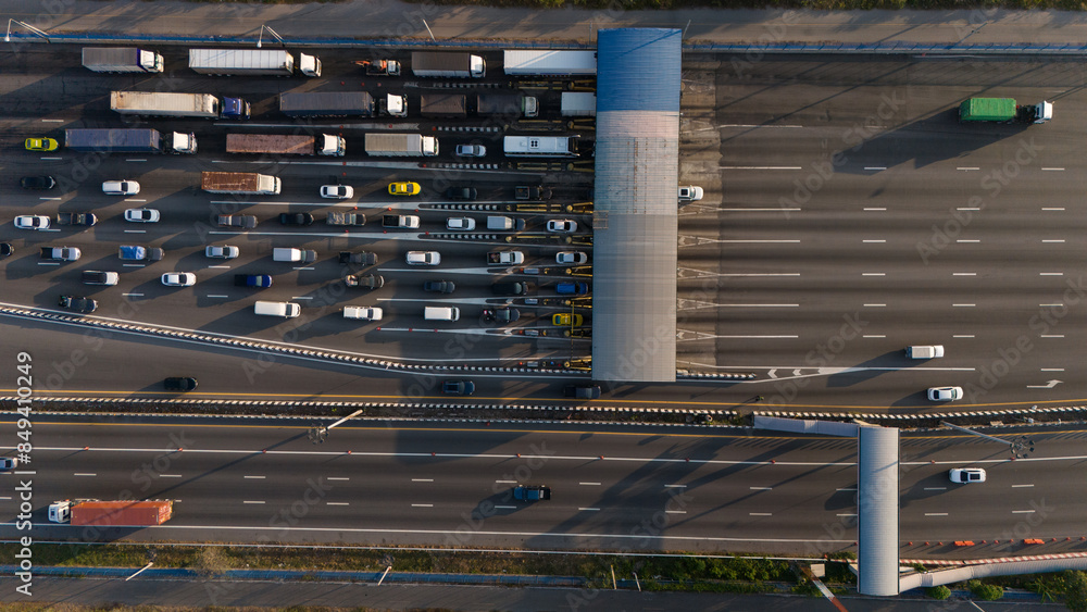 Aerial view gate for expressway fee payment in the city. Aerial view gate for expressway fee payment in the city.