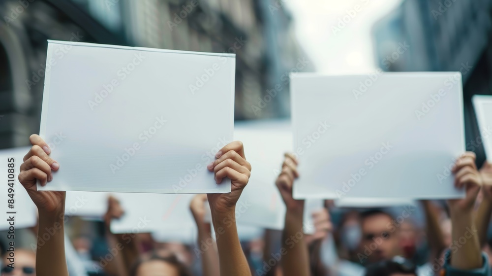 group of people holding empty blank paper signs on blue sky background, copy space group of people holding empty blank paper signs on blue sky background, copy space