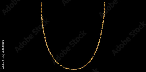 Stylish Gold Chain Isolated On Black Background, Gold Jewelry Vector Illustration.	