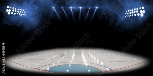 Photography Ice Hockey Rink with Spotlights and Smoke