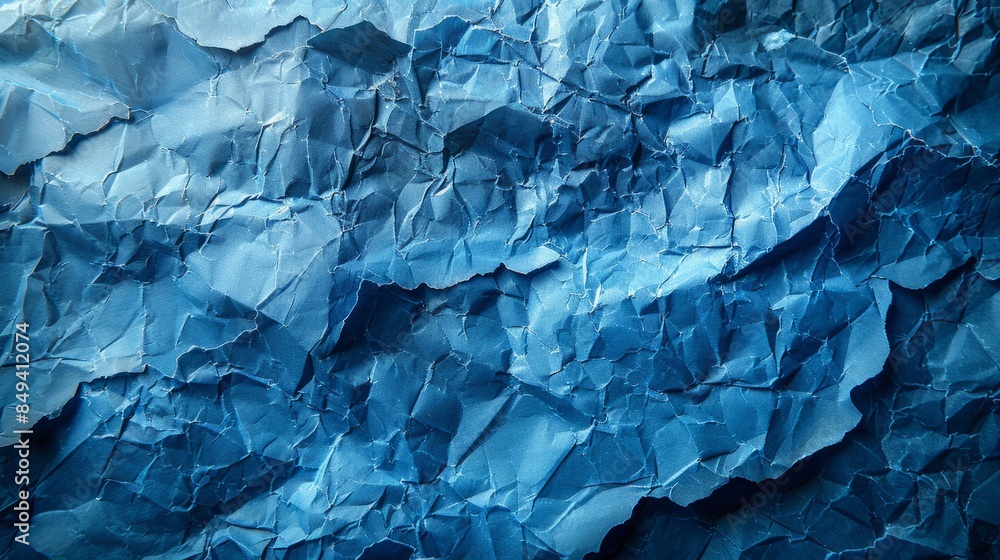 Color blue wrinkled paper with rough grain garbage on old blank color background Color blue wrinkled paper with rough grain garbage on old blank color background