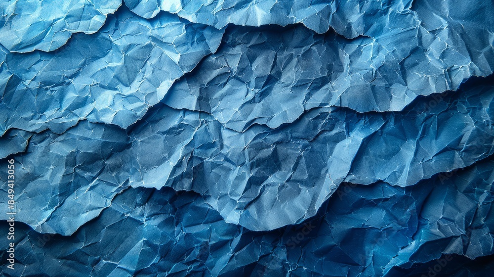 Obraz premium Color blue wrinkled paper with rough grain garbage on old blank color background