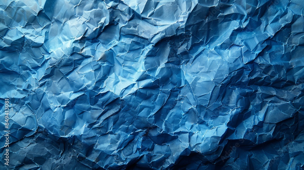 Color blue wrinkled paper with rough grain garbage on old blank color background Color blue wrinkled paper with rough grain garbage on old blank color background