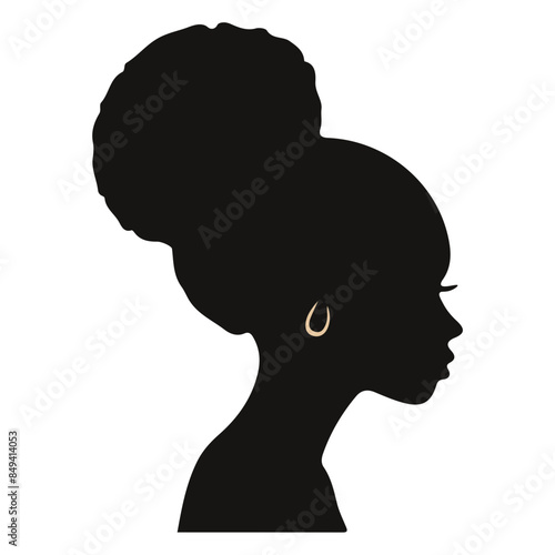  silhouette of A silhouette of a young African woman with an elaborate hairstyle
