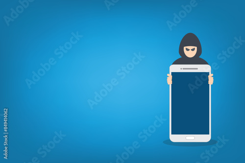 Hacker with mobile phone. Hacking concept	