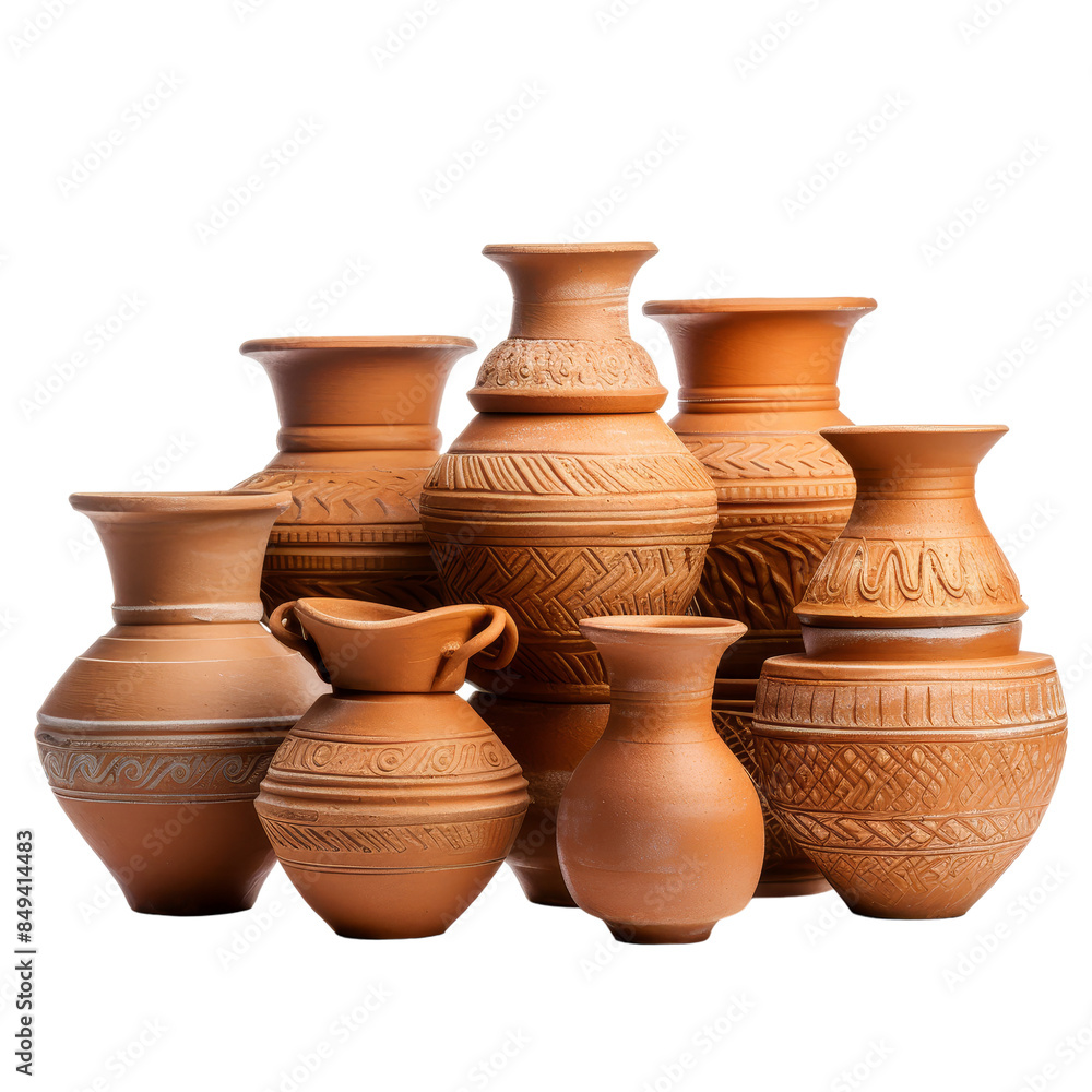 Clay Pots Isolated on Transparent Background, Png, Cut Out. Clay Pots Isolated on Transparent Background, Png, Cut Out.