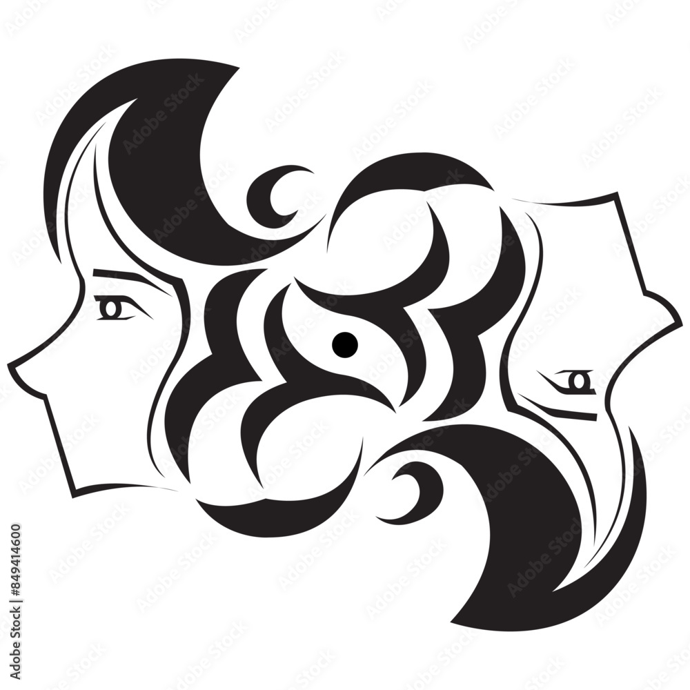 Gemini Icon, Horoscope Tattoo, Vector Gemini Icon, Horoscope Tattoo, Vector