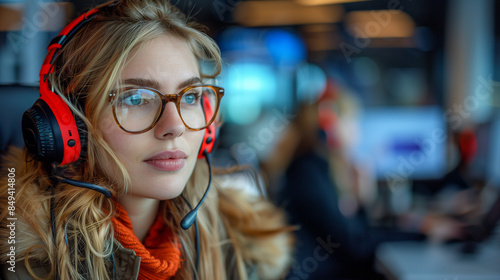 customer service team providing support in a modern call center. photo