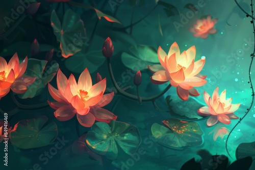 A serene and idyllic atmosphere with blooming flowers