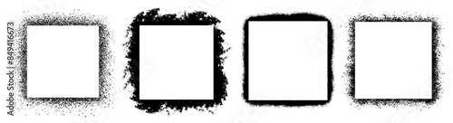 Set of stylish black grunge frames different shapes. Square brush stroke borders.  Urban street graffiti style with splash effects and drops.  Vector Illustration
