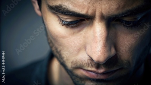 Closeup of a male's eyes looking down, male, face, closeup, eyes, looking, down, eyelashes, brows, brows, forehad, pupil