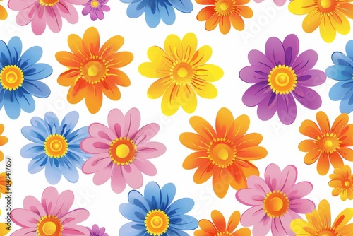 Wallpaper Mural Colorful Floral Pattern on White Background Torontodigital.ca