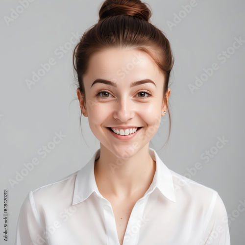 portrait of a happy business woman isolated white background