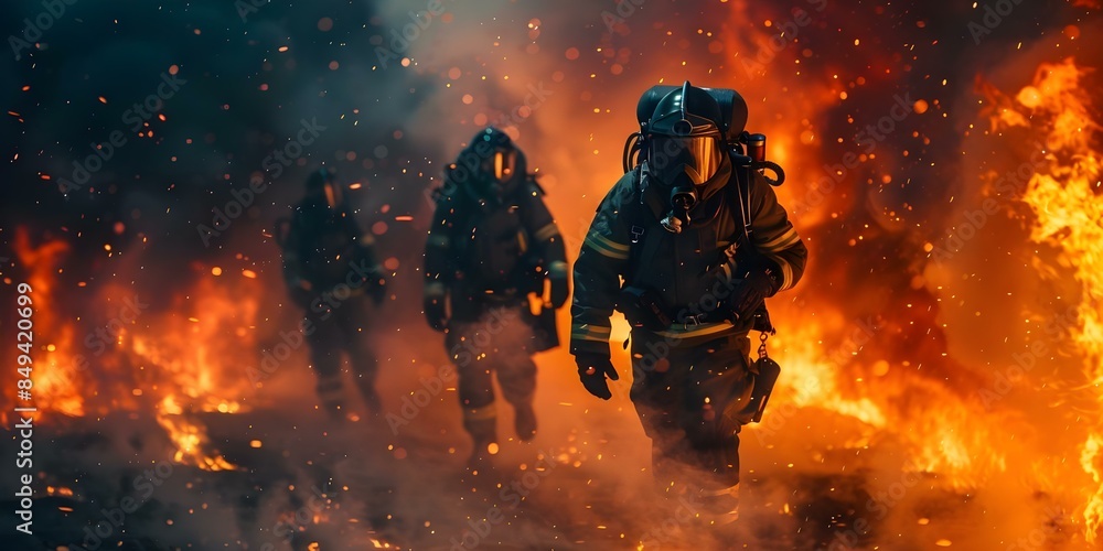 Firefighters using advanced technology to rescue people from burning flames. Concept Technology in Firefighting, Advanced Rescue Techniques, Fire Safety Innovations, Emergency Response Systems Firefighters using advanced technology to rescue people from burning flames. Concept Technology in Firefighting, Advanced Rescue Techniques, Fire Safety Innovations, Emergency Response Systems