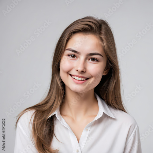 portrait of a happy business woman isolated white background