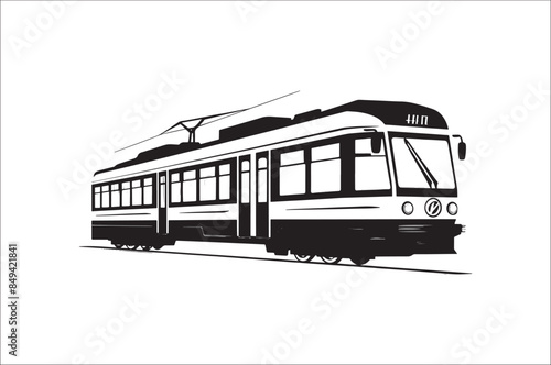 Tram Silhouette vector. Cable Tram vehicle black silhouette vector. electric train silhouette.