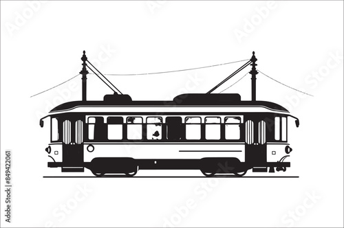 Tram Silhouette vector. Cable Tram vehicle black silhouette vector. electric train silhouette.