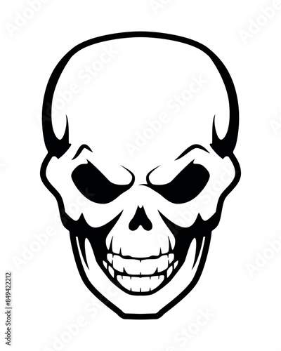 human skull, black and white vector tattoo illustration, isolated on white