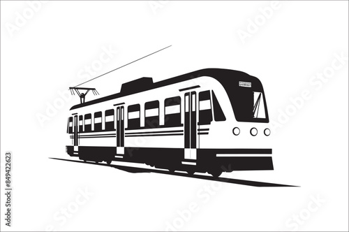 Tram Silhouette vector. Cable Tram vehicle black silhouette vector. electric train silhouette.