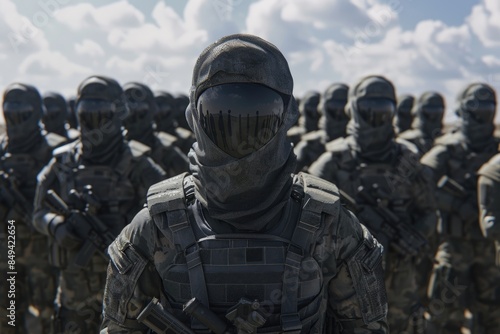 Group of soldiers standing together in an open field, suitable for military or patriotic themes